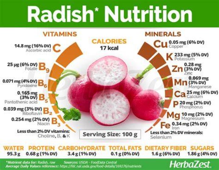 How many calories does a radish have