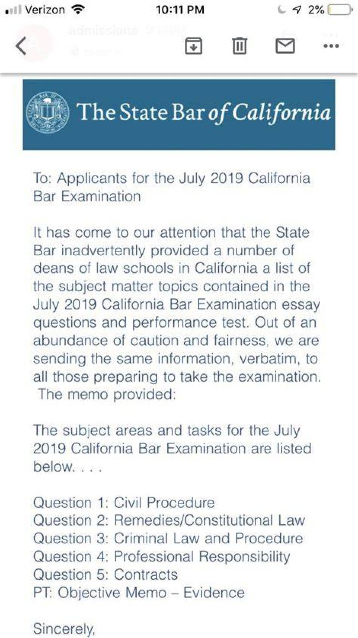 What is on the bar exam in California