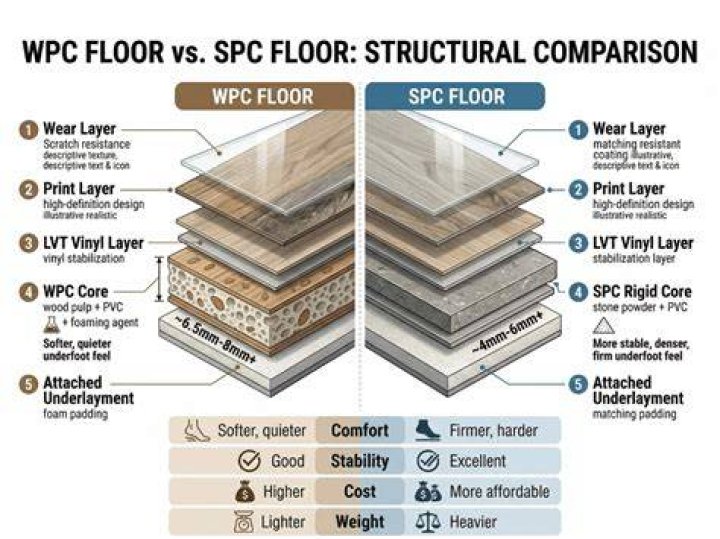 What is the difference between WPC and SPC flooring